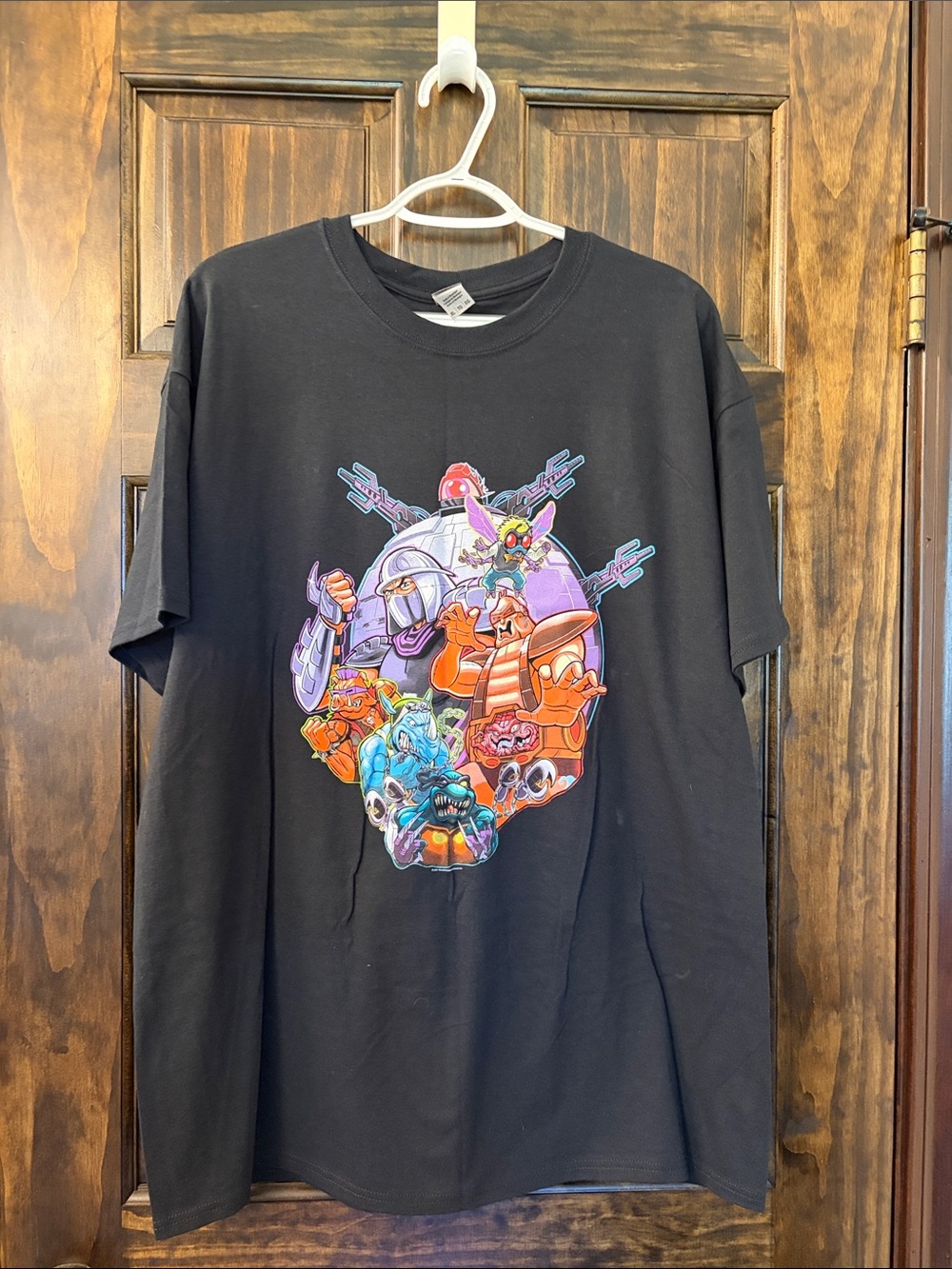 Gildan Black Tee with Colorful Retro Character Graphic